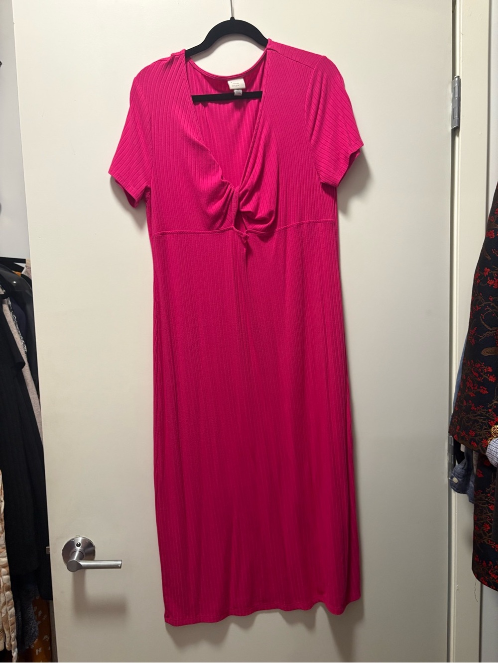 a new day Hot Pink Knot-Front Short Sleeve Midi Dress